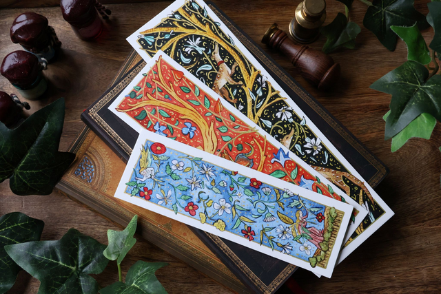 Lot de 3 marque-pages médiévaux — Aquarelle &amp; dorure — Imprimés en France