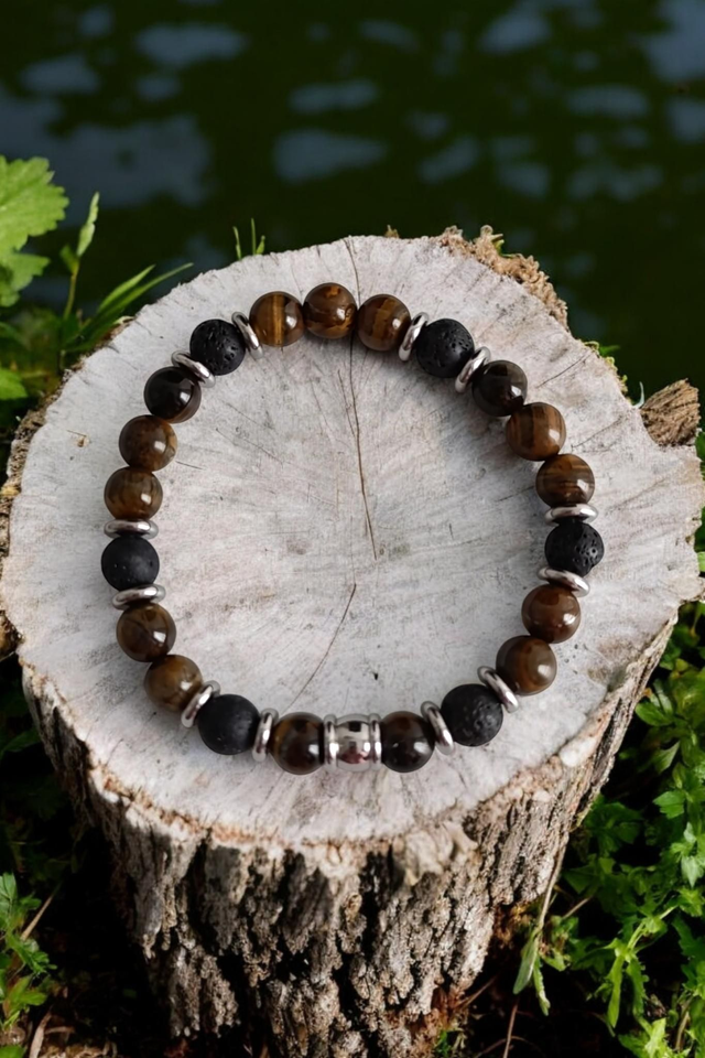 Bracelet Oeil de Tigre/Pierre de lave - Force &amp; Protection