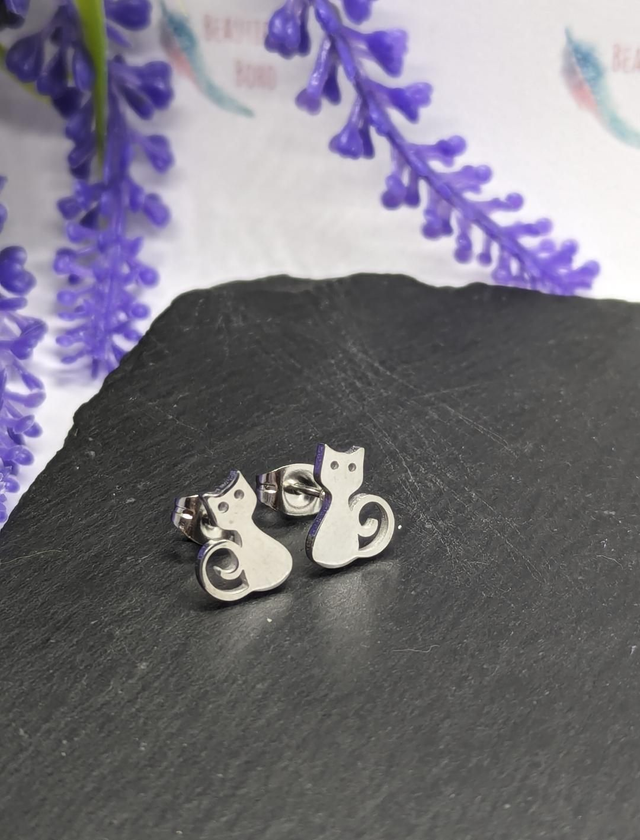 Stainless Steel Cat Stud Earrings 