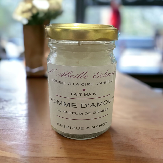 Bougie parfumée à la cire d&#039;abeille -  Parfum Pomme d&#039; Amour