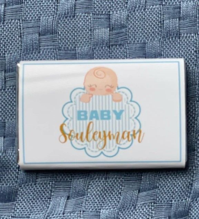 Lot de 10 mini chocolats personnalisés thème bébé bleu