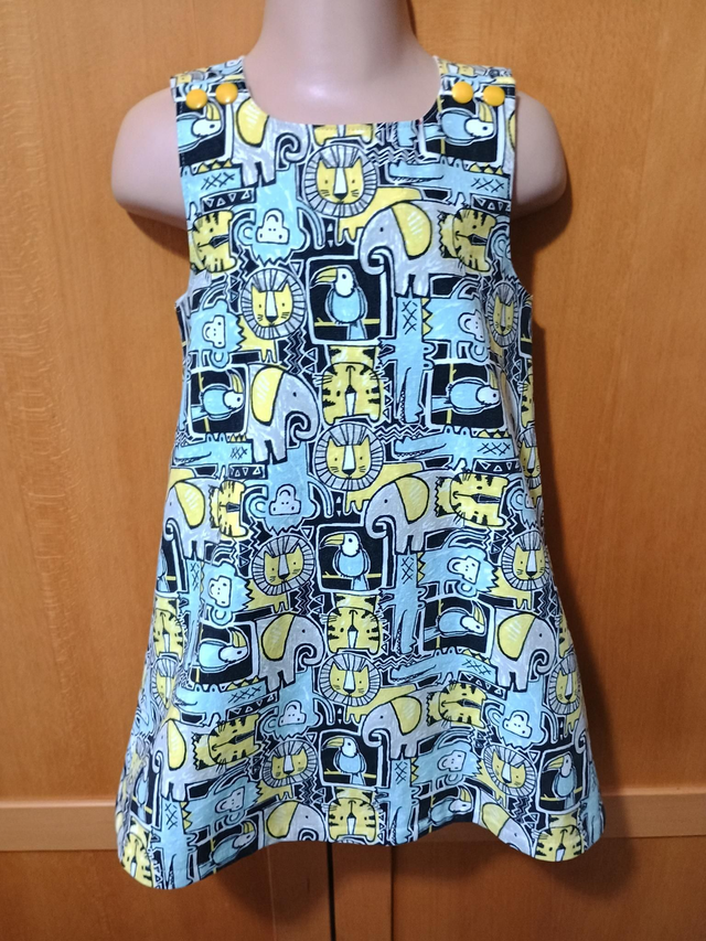 Dress - 2 yrs (92 cm).   Blue/grey/yellow animals