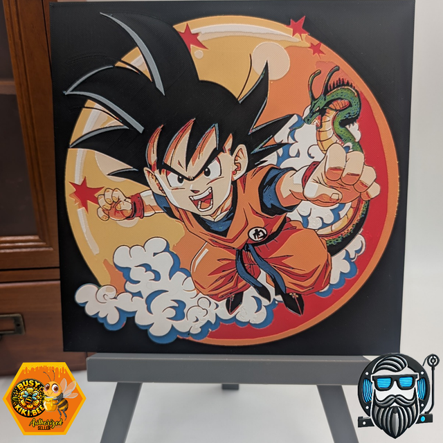 Tableau décoratif 3D manga – Guerrier légendaire &amp; dragon – Hueforge 200x200 mm