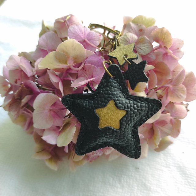Porte clés étoile noire et dorée 