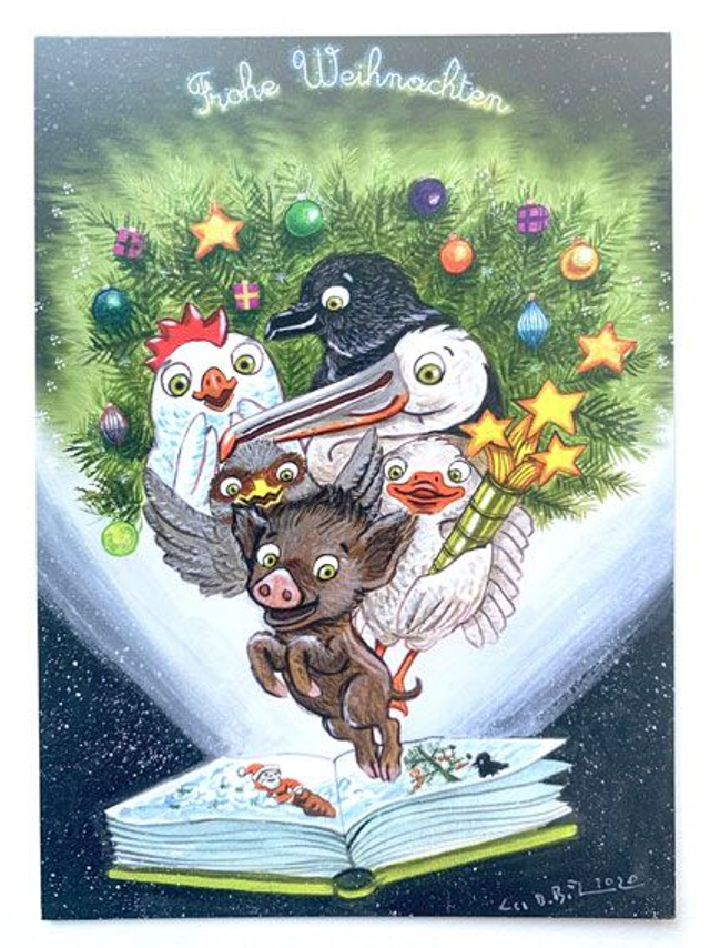 Böhm & Böhm - Postkarte "Frohe Weihnachten - Buch" / Postcard "Merry Christmas - Book"