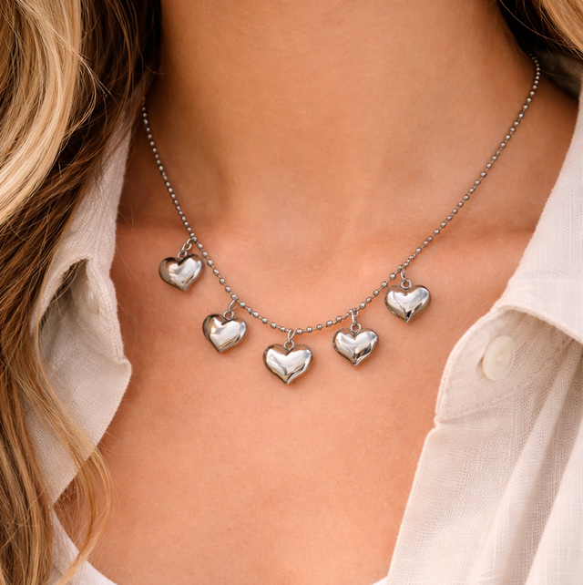 Ketting hartjes zilver