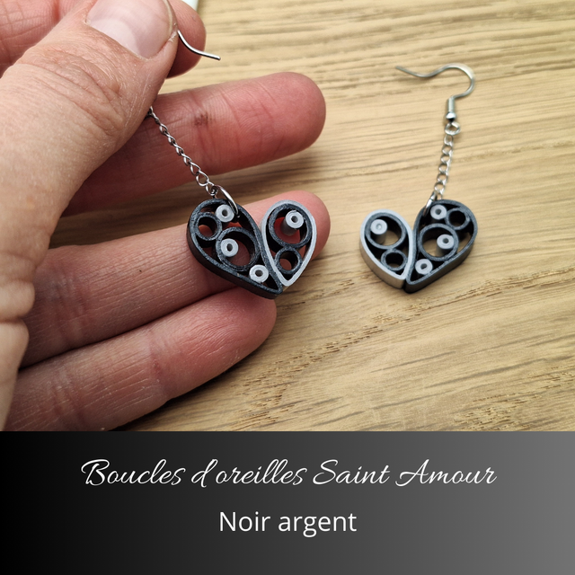 Boucles d'oreilles Saint Amour - Noir, argent