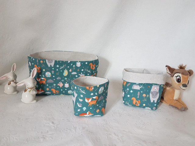 Trio de paniers vert animaux de la forêt