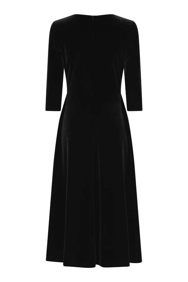 TIA Black Velvet V Neck Dress With Diamante Waist Detail