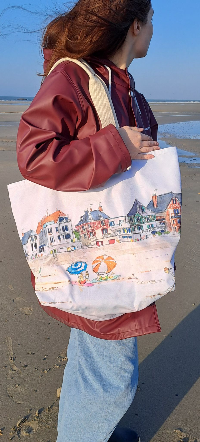Sac de plage thème "Agon Coutainville / La pêche à pied"
