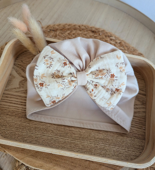 Turban Beige noeud imprimé