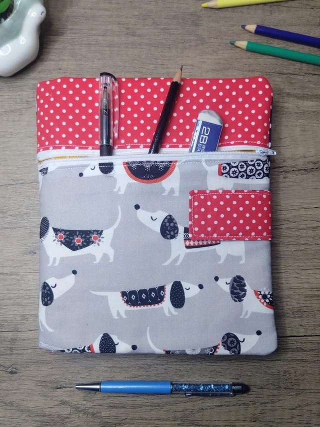 Dachshund dogs fabric sketchbook cover with pencil case 
