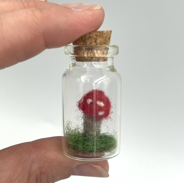 Micro Felted Toadstool in a Bottle