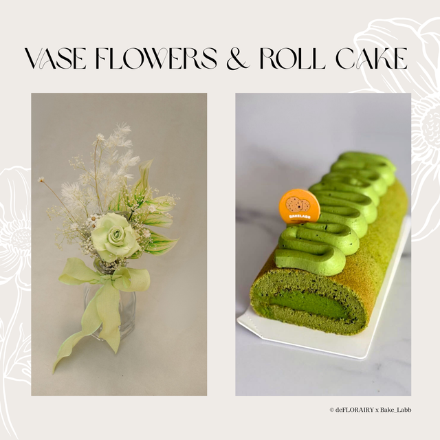 Rose: Ivory Lime Flower in Vase & Roll Cake | Direct Home Delivery | 4 Days in Advance