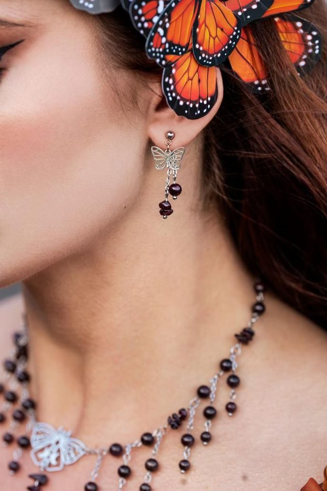 BOUCLES - FLY ME TO THE MOON (argenté/grenat)