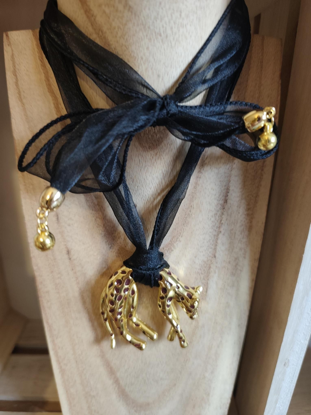 COLLIER RUBAN/ PENDANTIF GUEPARD GOLD 0001220