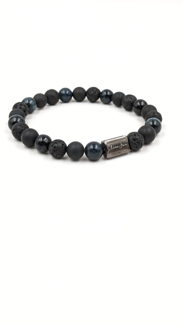 Bracelet Homme Clara Joia Oeil de Faucon Onyx Pierre de Lave