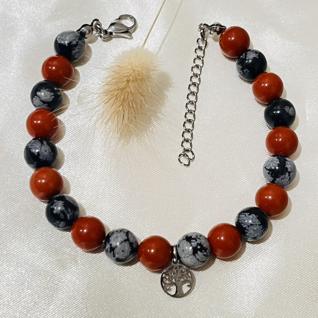 Jaspe rouge et Obsidienne Flocon de neige 8 mm 