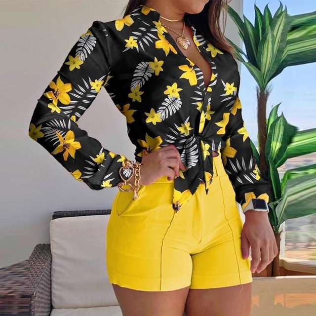 Tropical Manche Longue Col en V