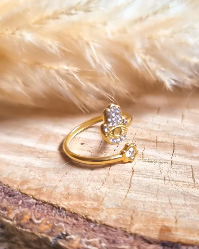 Bague strass "Main de fatma" - Modèle doré