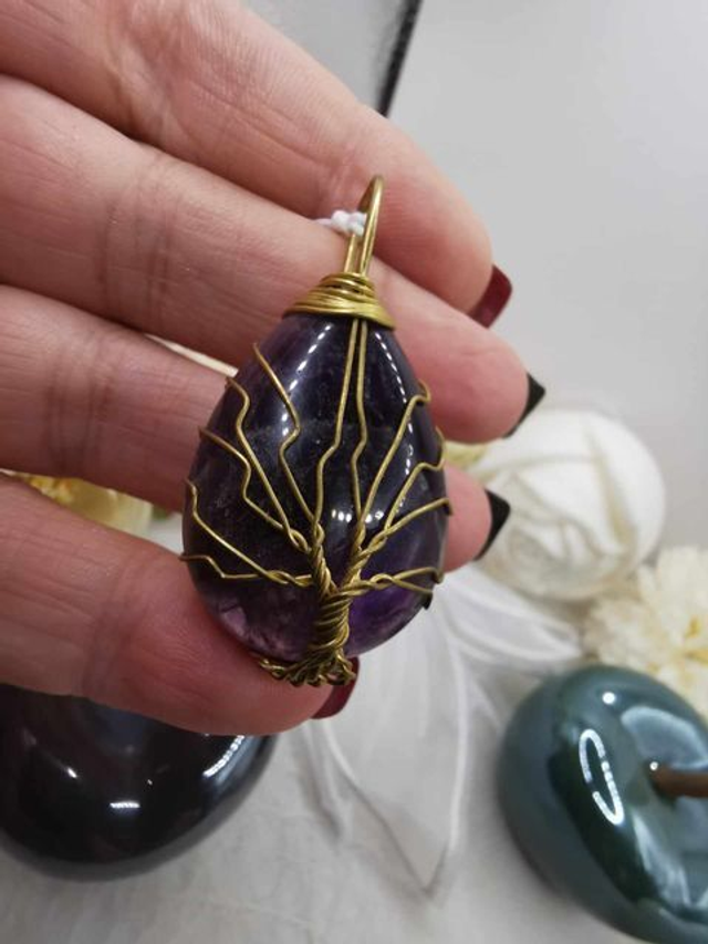 Pendentif Arbre de Vie - Œil de Tigre, Lapis Lazuli, Améthyste