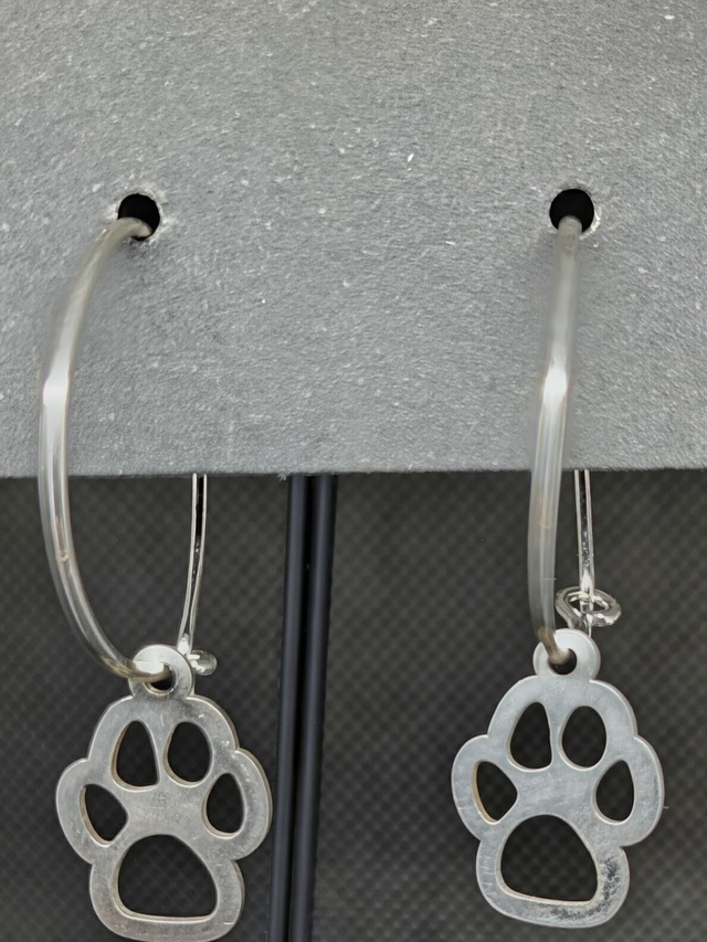 20mm sterling silver wire hoops with dog paw