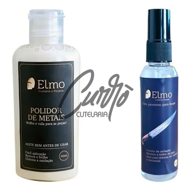 Kit Proteção Cutelaria Elmo: 1 Polidor Metais + 1 Óleo Protetivo 60ml Faca Canivete