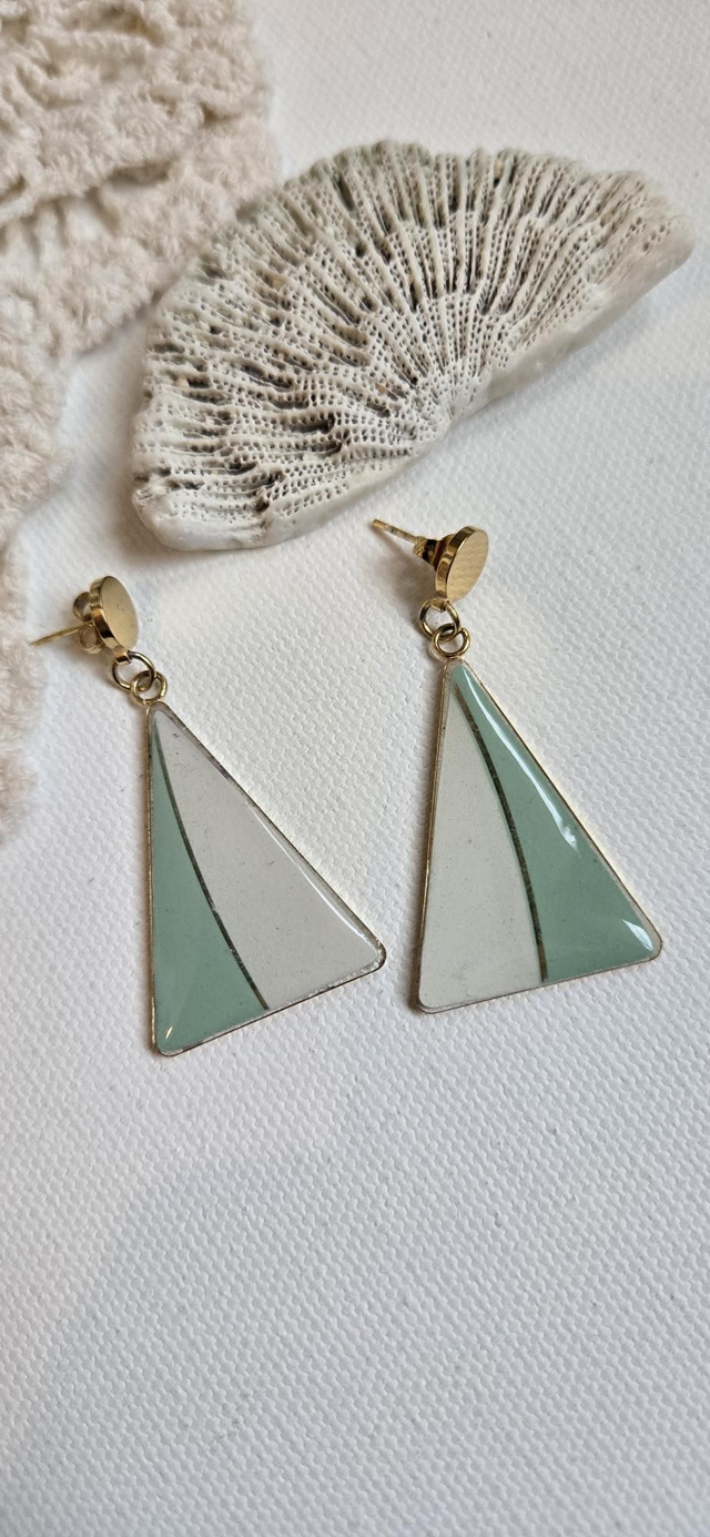 Paire de boucles d'oreilles - porcelaine Badonviller - acier inoxydable doré