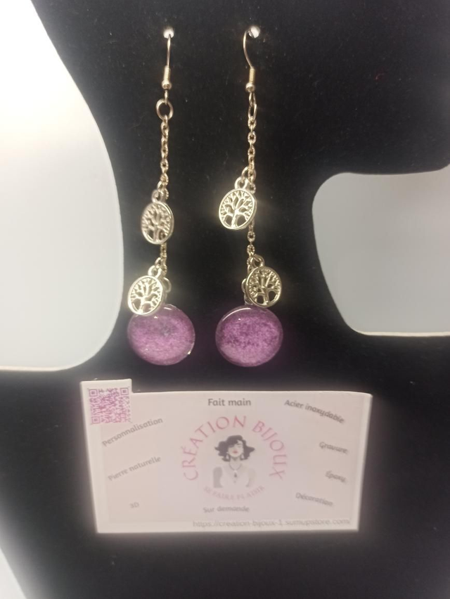 Boucle d'oreille arbre de vie et cabochon 