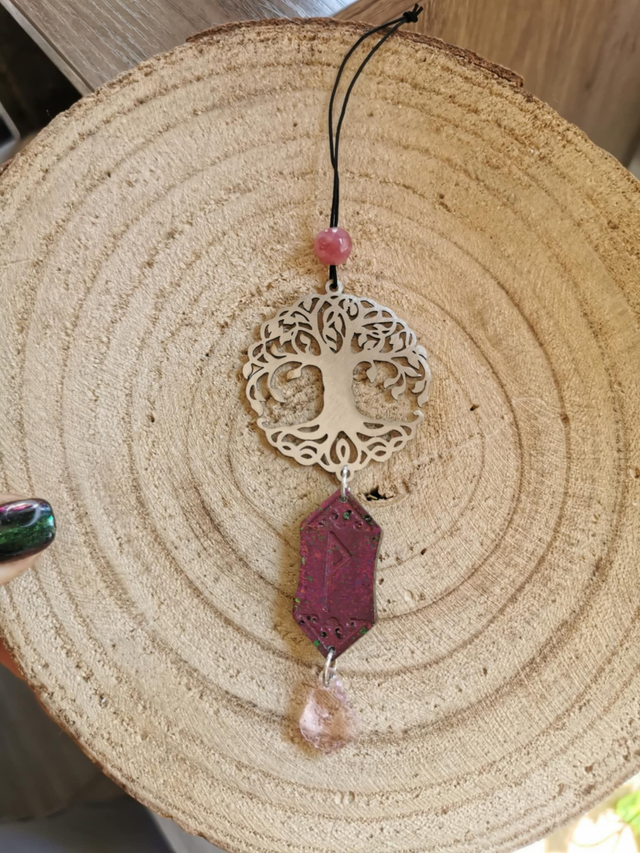 Wunjo holographique, quartz fraise et son arbre