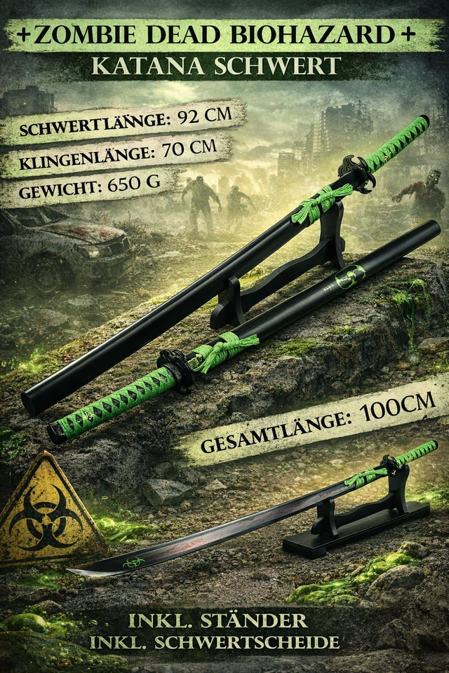 NEU Samurai Katana Schwert Zombie Dead Biohazard 100cm groß für Cosplay Sammler Merch Deko Fan