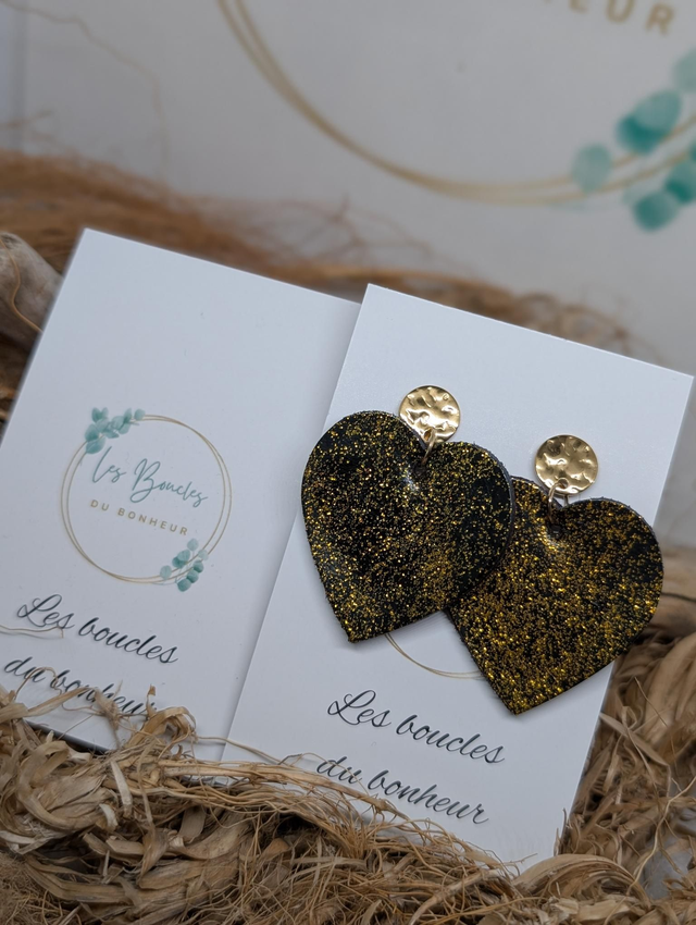 Boucles d'oreilles Coeur ❤️ doré noir nc010