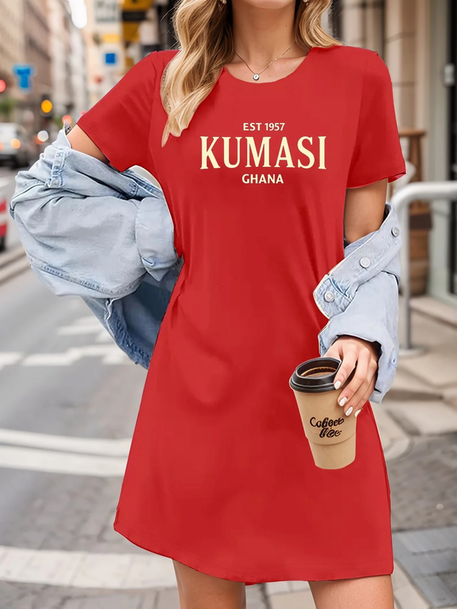  Women's Chic Symmetrical KUMASI GHANA T-Shirt Dress