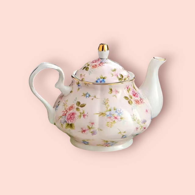 Théière céramique bone china rose