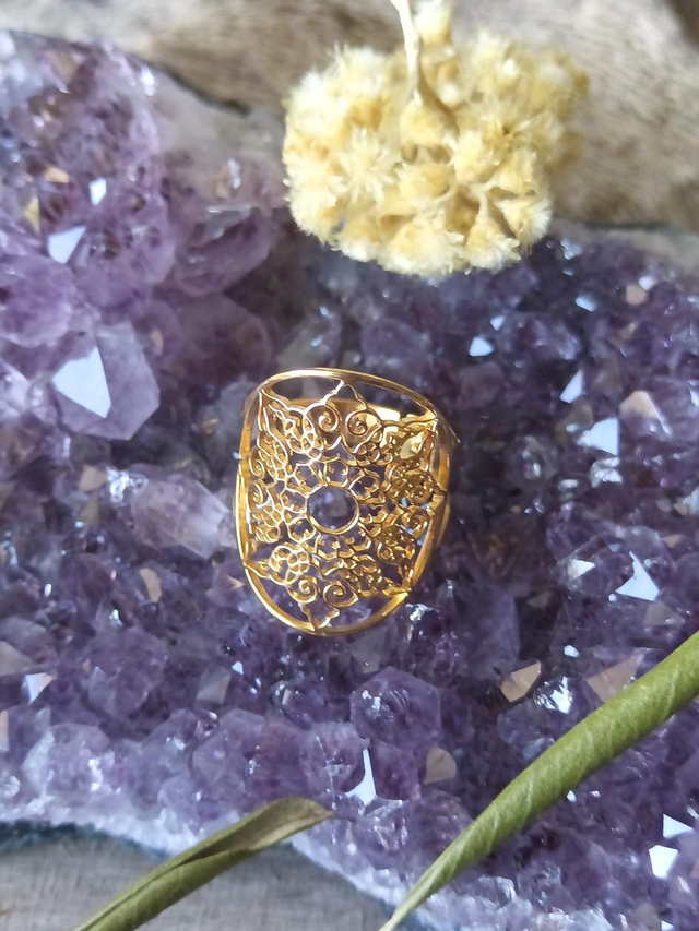 Bague Ajustable MANDALA Acier Inoxydable Doré