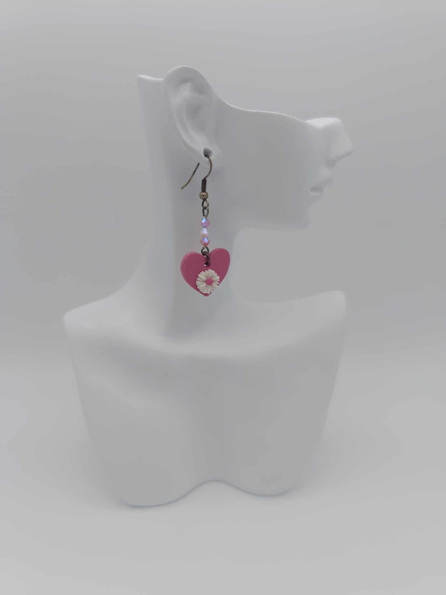 Boucles d&#039;oreilles en porcelaine froide Coeur avec perles Swarovski