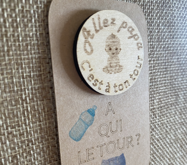 Jeton de décision en bois pile ou face  « à qui le tour ? » Maman ou papa ? 