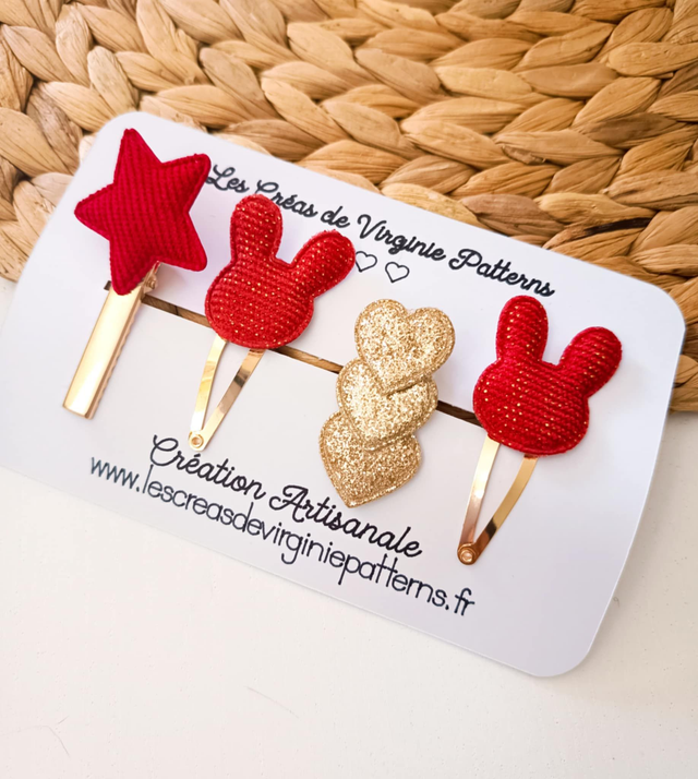 Barette Cheveux, pinces Rouge & Doré " Collection Pâques" idée cadeau