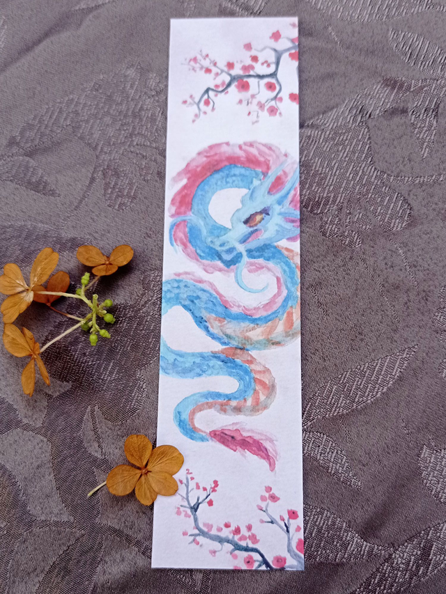 Marque-page – Dragon japonais & cerisiers en fleur