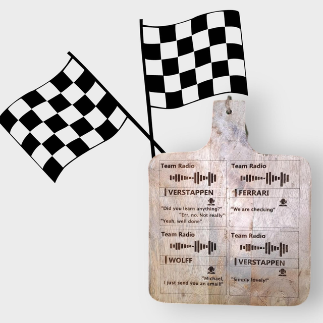 Mangohouten Borrelplank F1 met Teamradio voor Formule 1 Fans