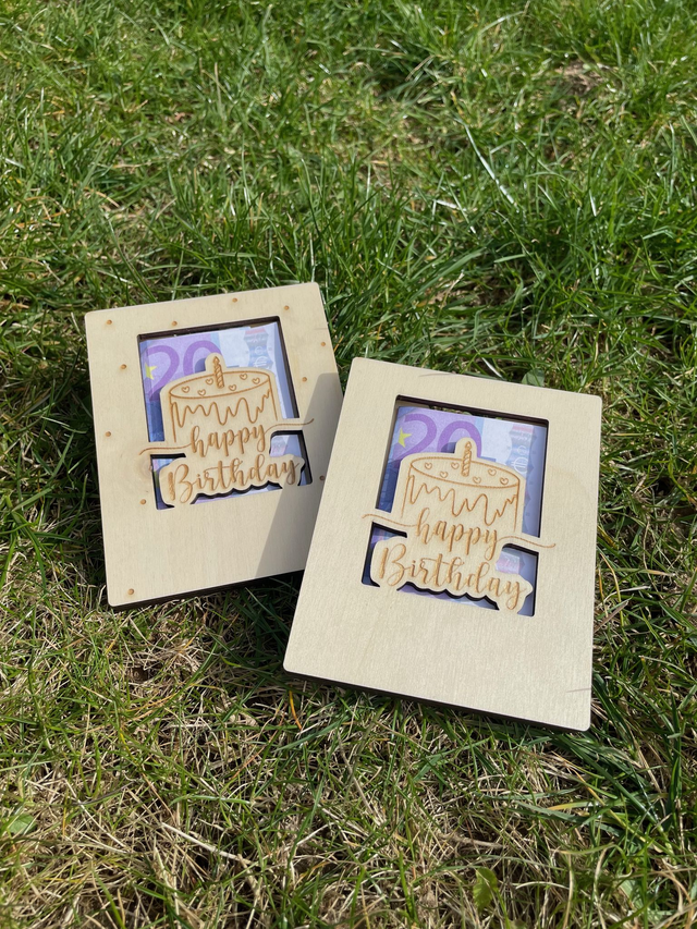 Holzrahmen „Happy Birthday“ – kreative Geldgeschenk-Verpackung