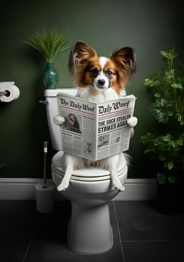 Papillion on the Toilet Framed Canvas