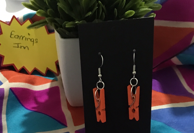 Orange Wood Dangling Earrings-SWDE42