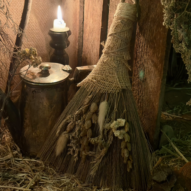 Rustic Botanical Besom Broom - Witchy Pagan Altar Home Décor