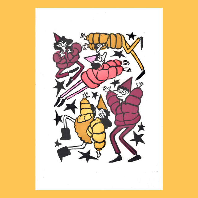 Party People Linoprint - Mixed Colours