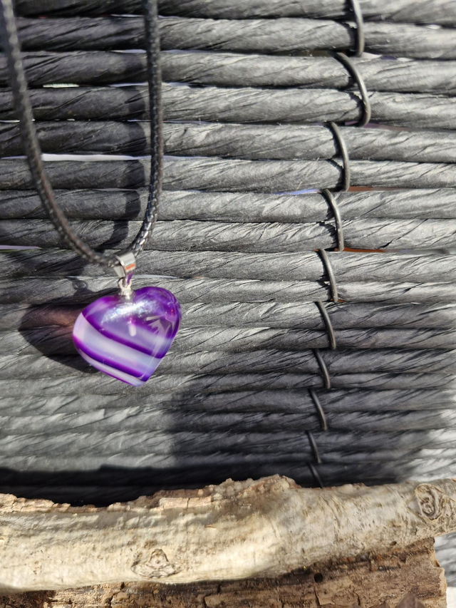 Purple agate heart pendant 