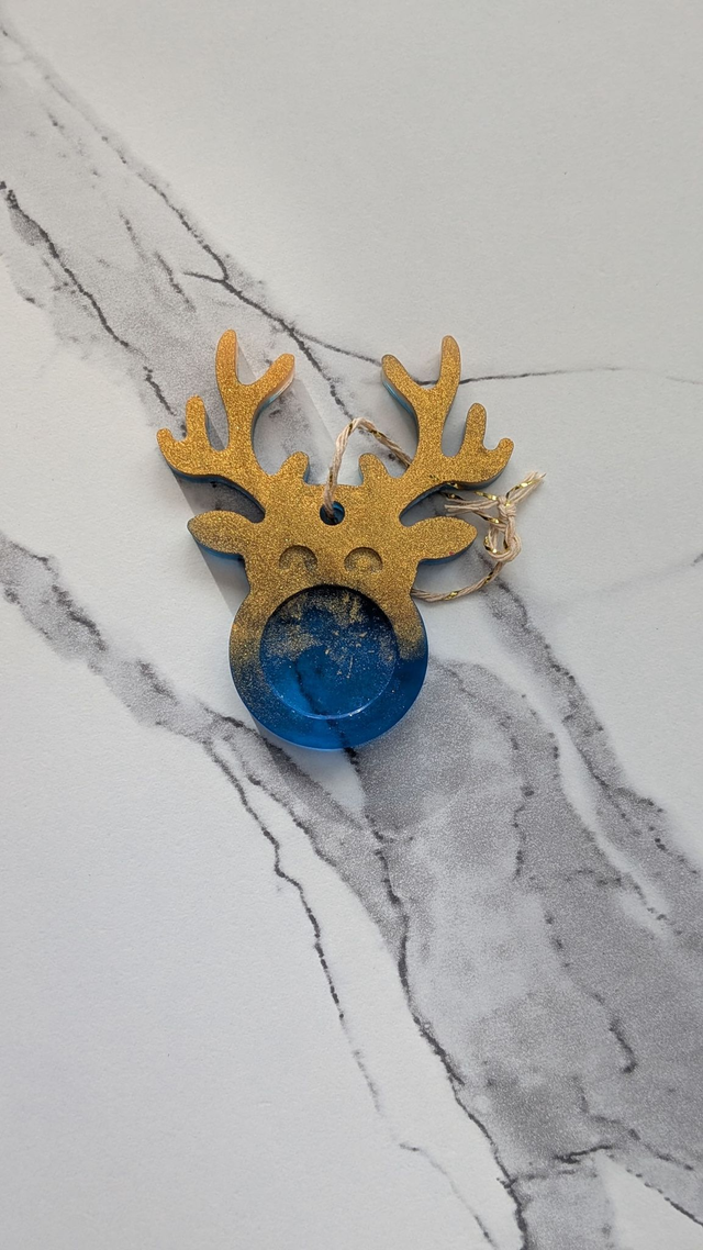 5 Suspensions de Noël en résine époxy personnalisables | couleurs bleu - or