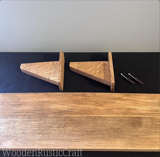 Reclaimed Rubberwood Shelf with Oak Handles