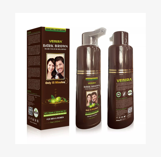 VEINIRA Dark Brown Hair Colour Shampoo For Men &amp; Women No Ammonia 200ml Bottle