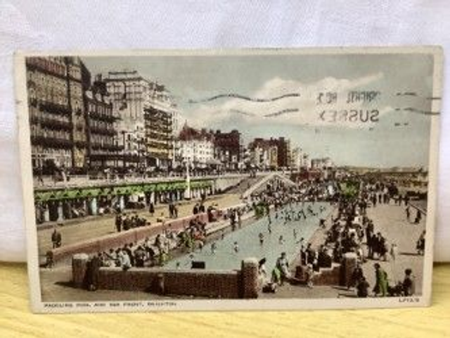 Brighton, Paddling Pool and Seafront, Sussex Posted 1954 Lansdowne Production postcard Our Ref No. R174 £2.00